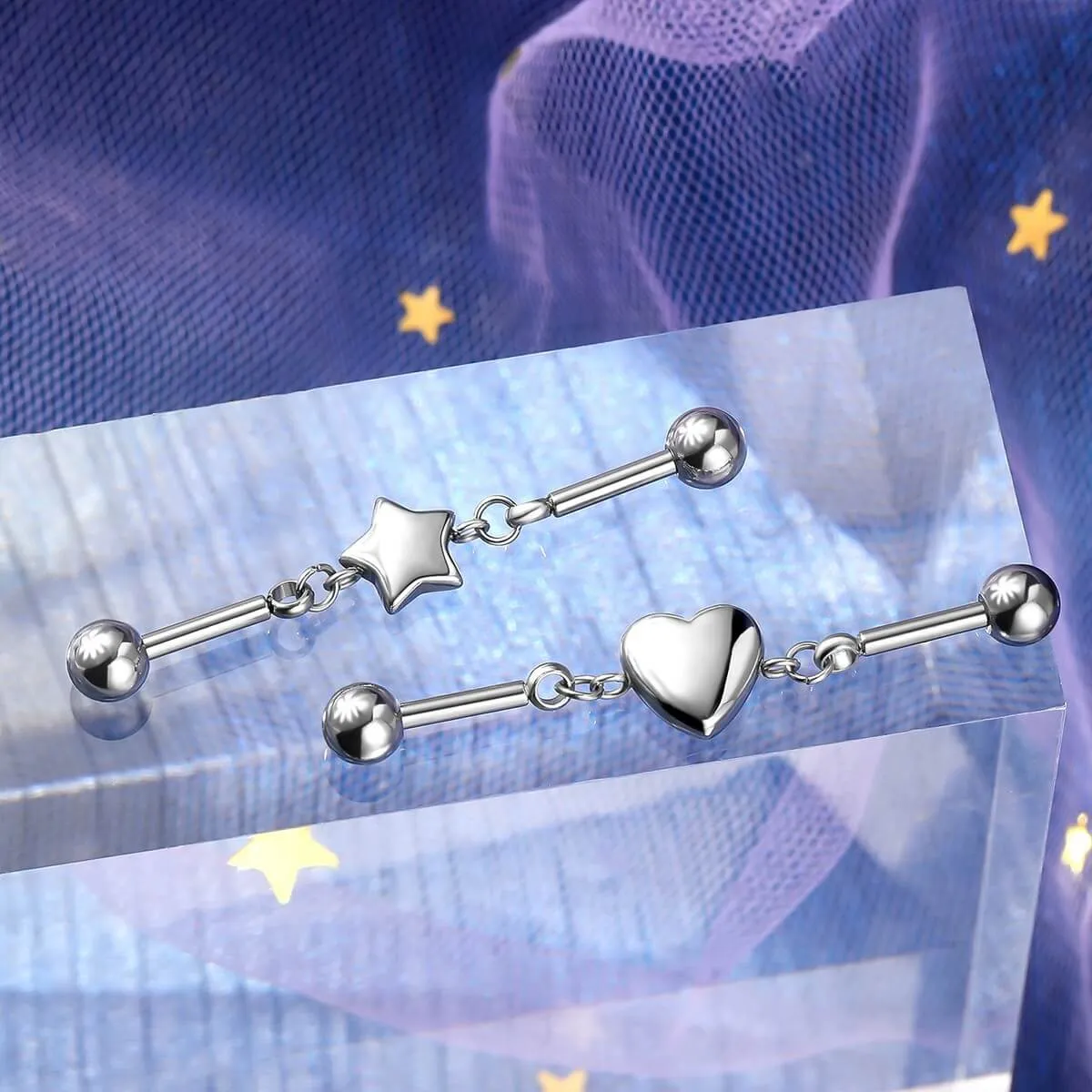 14G Heart Charm Industrial barbell