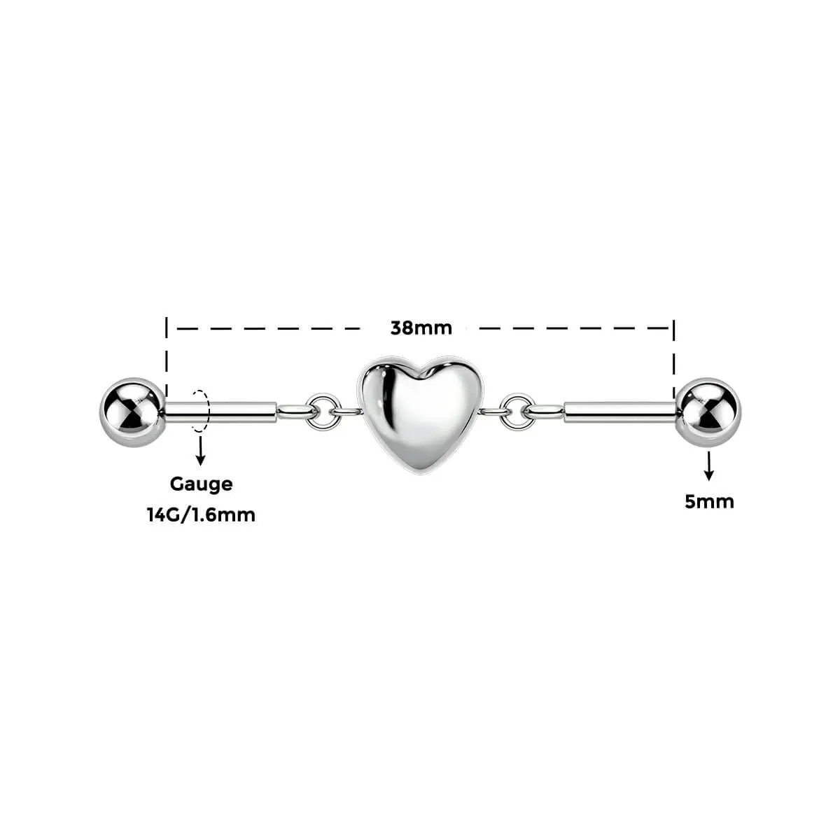 14G Heart Charm Industrial barbell