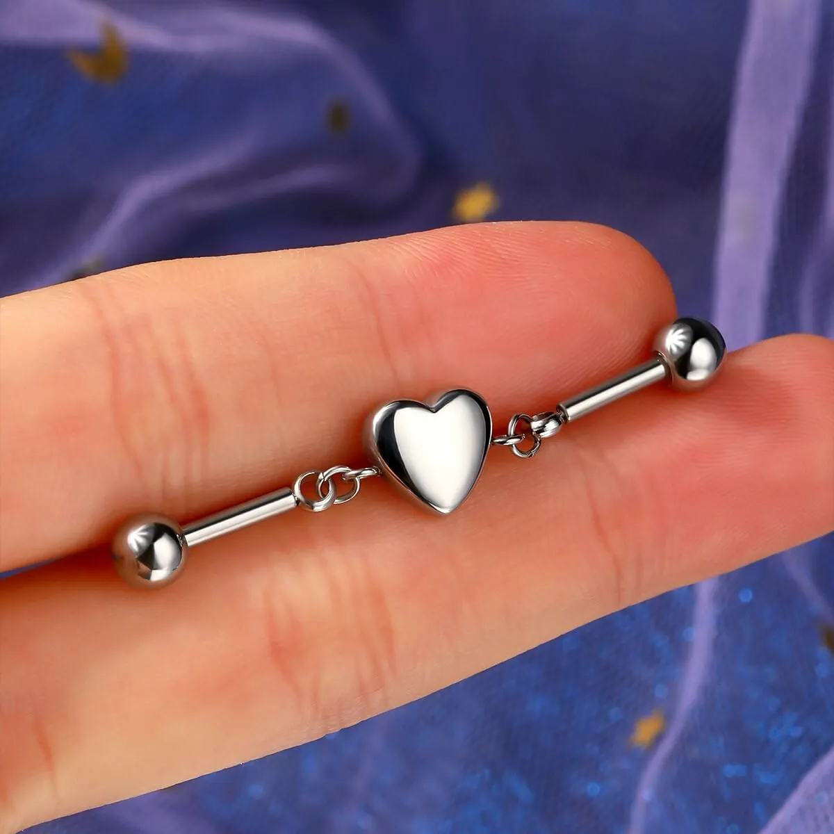 14G Heart Charm Industrial barbell
