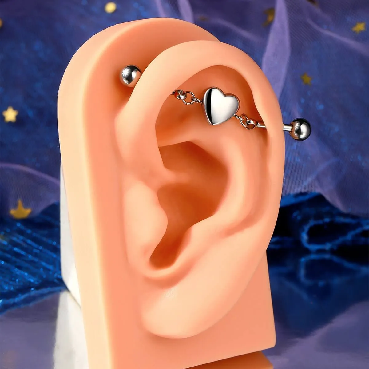 14G Heart Charm Industrial barbell