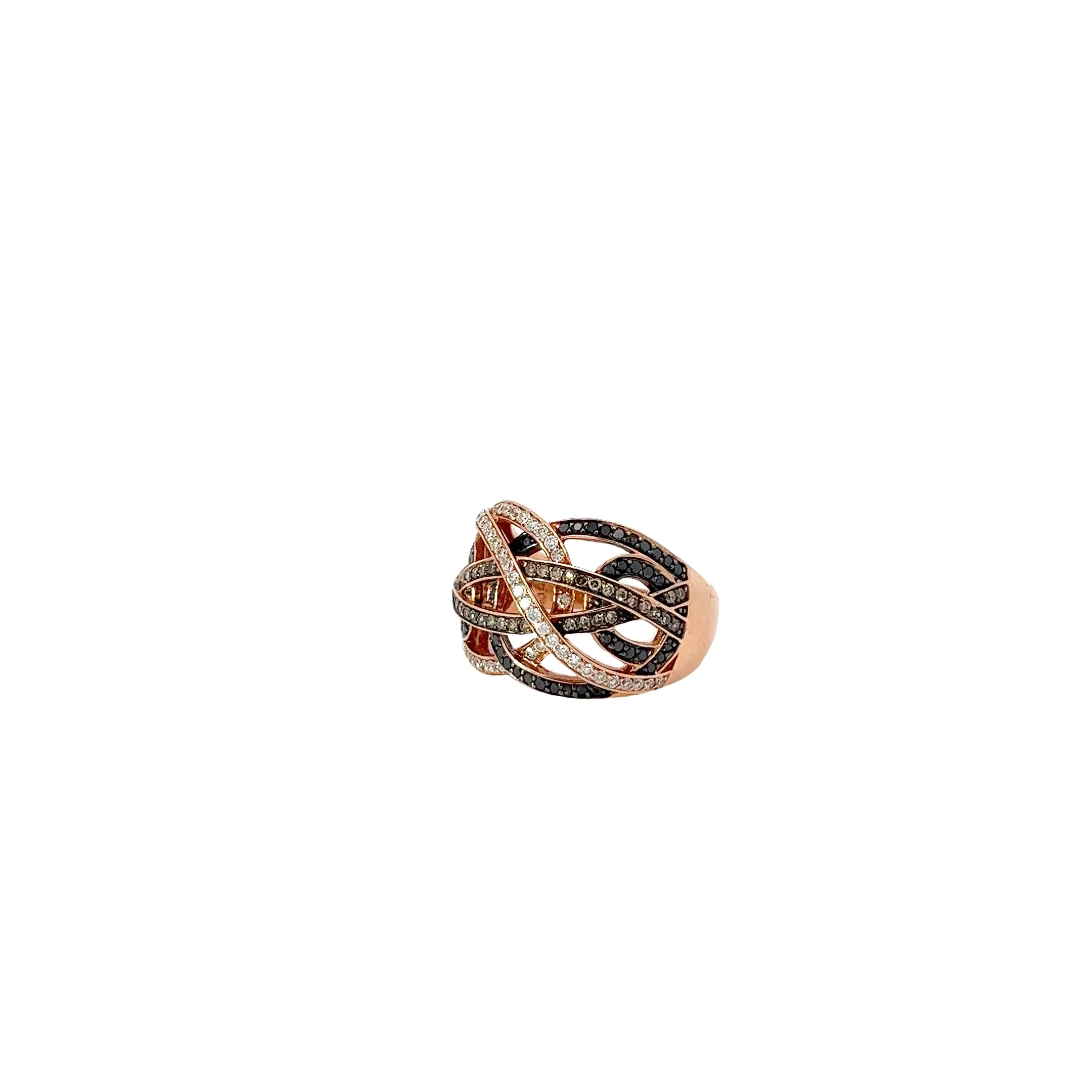 14k Rose Gold 1.00ct White, Black and Champagne Round Total Weight of Diamond Ring