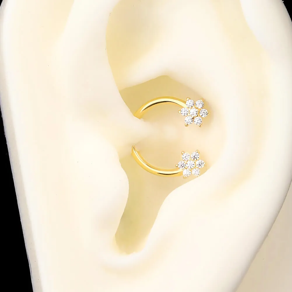 14K Solid Gold 16G Double Flower Horseshoe Septum Ring