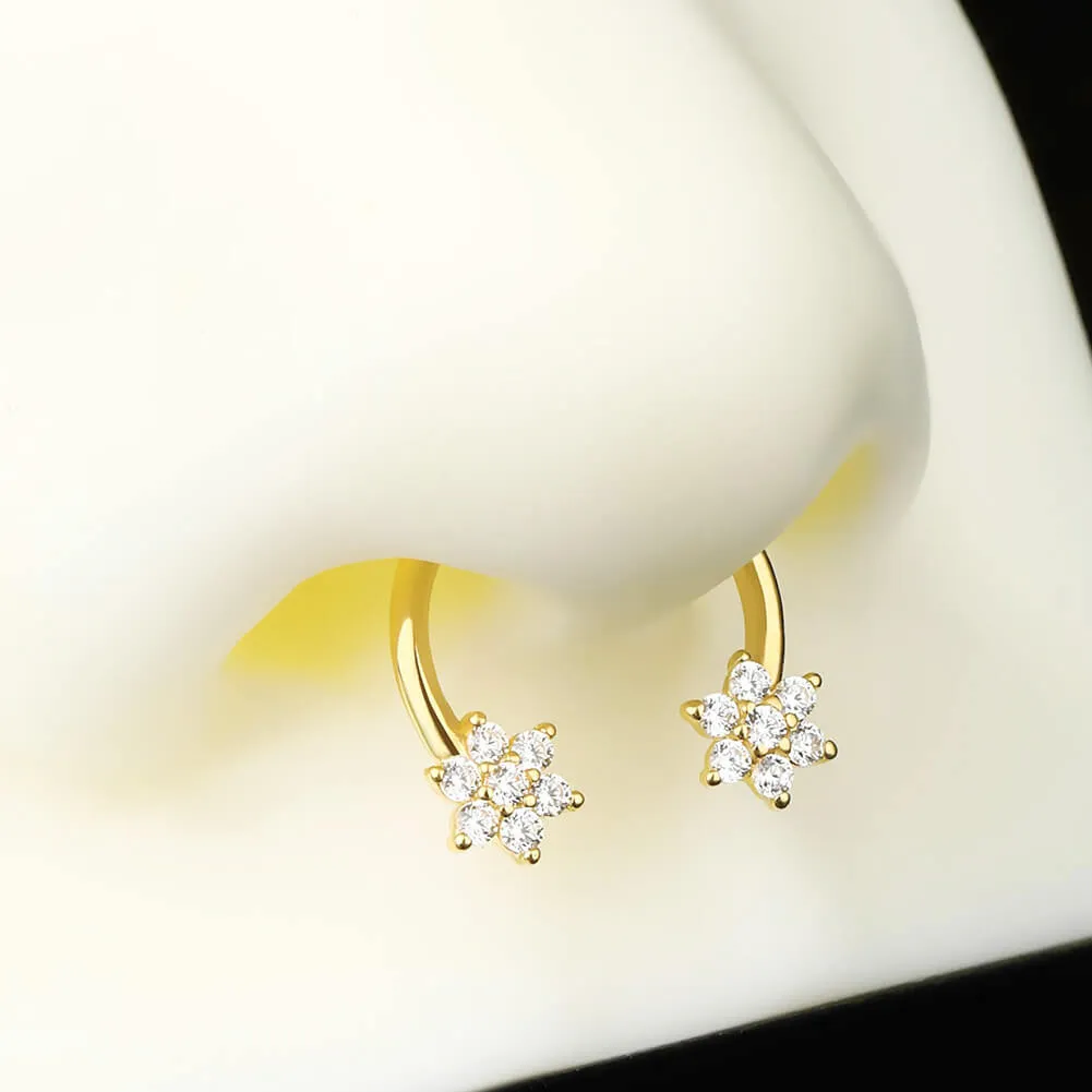 14K Solid Gold 16G Double Flower Horseshoe Septum Ring