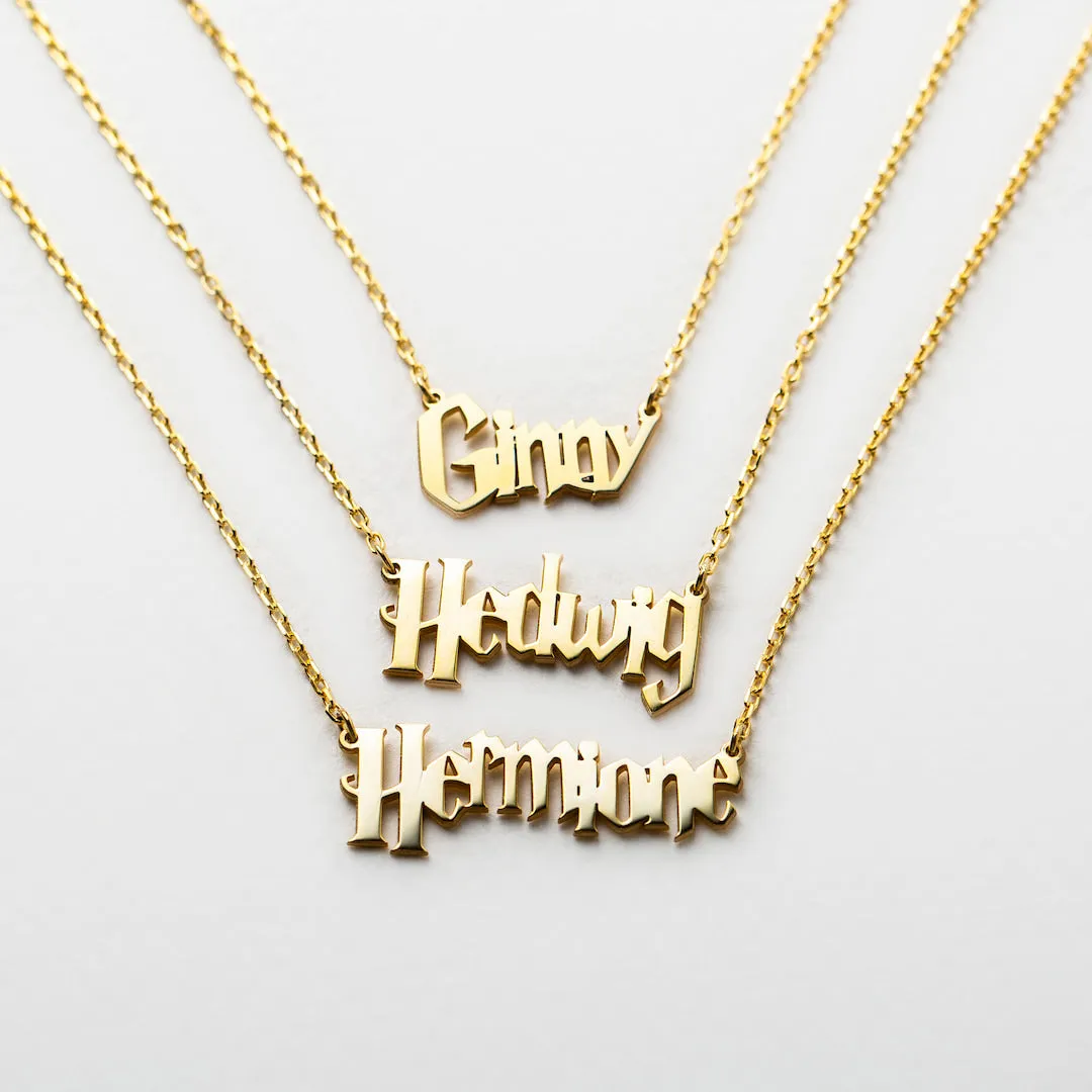 14K Solid Gold Harry Potter Font Name Necklace