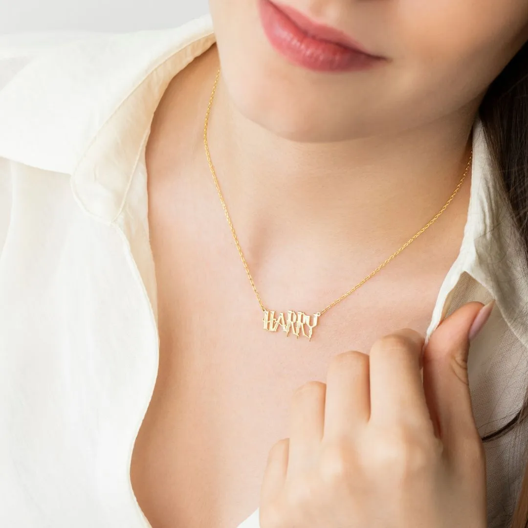 14K Solid Gold Harry Potter Font Name Necklace
