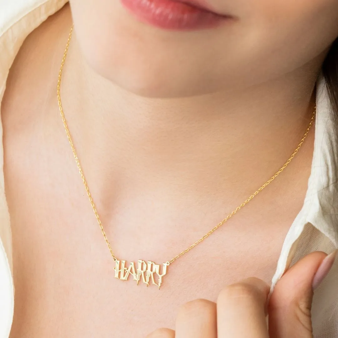 14K Solid Gold Harry Potter Font Name Necklace