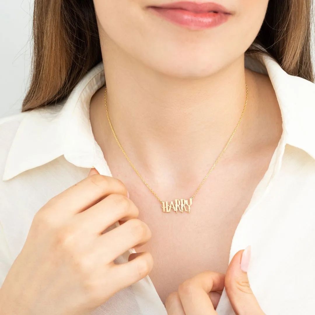 14K Solid Gold Harry Potter Font Name Necklace