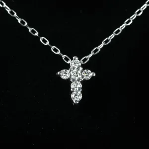 14K White Gold 0.11 CTW Diamond Cross Necklace