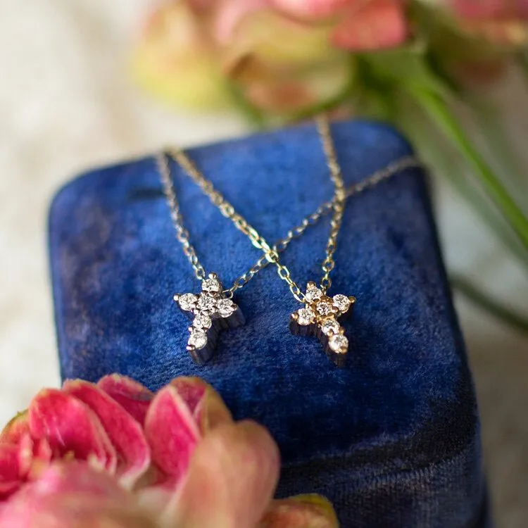 14K White Gold 0.11 CTW Diamond Cross Necklace
