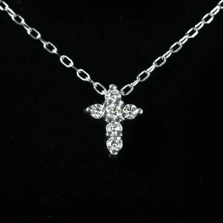 14K White Gold 0.11 CTW Diamond Cross Necklace