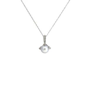 14k white gold .10ct H SI1 Round diamond and South Sea Water Gray pearl 7.5mm necklace