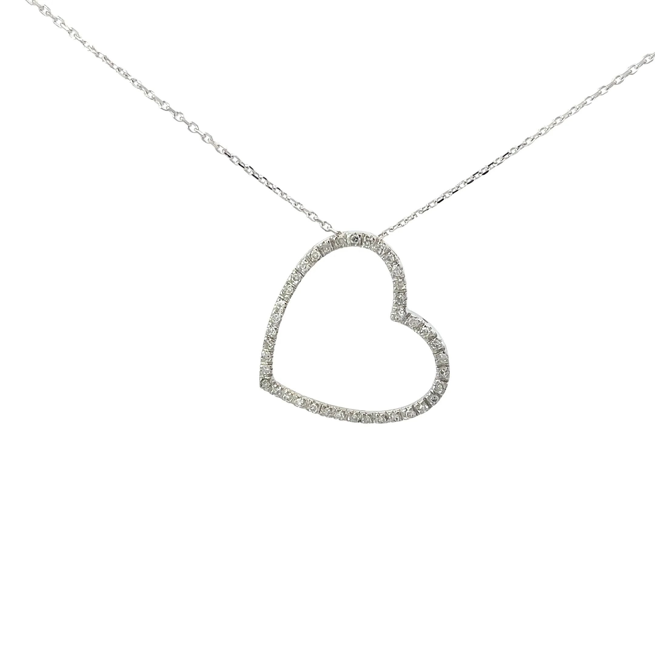 14k White Gold .25ct G SI1 Round Diamond Heart Necklace