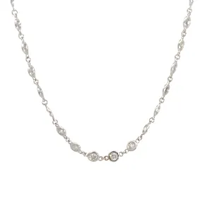 14k White Gold 3.52ct G SI1 Round Diamond / Diamond by the Yard Necklace 16" inch