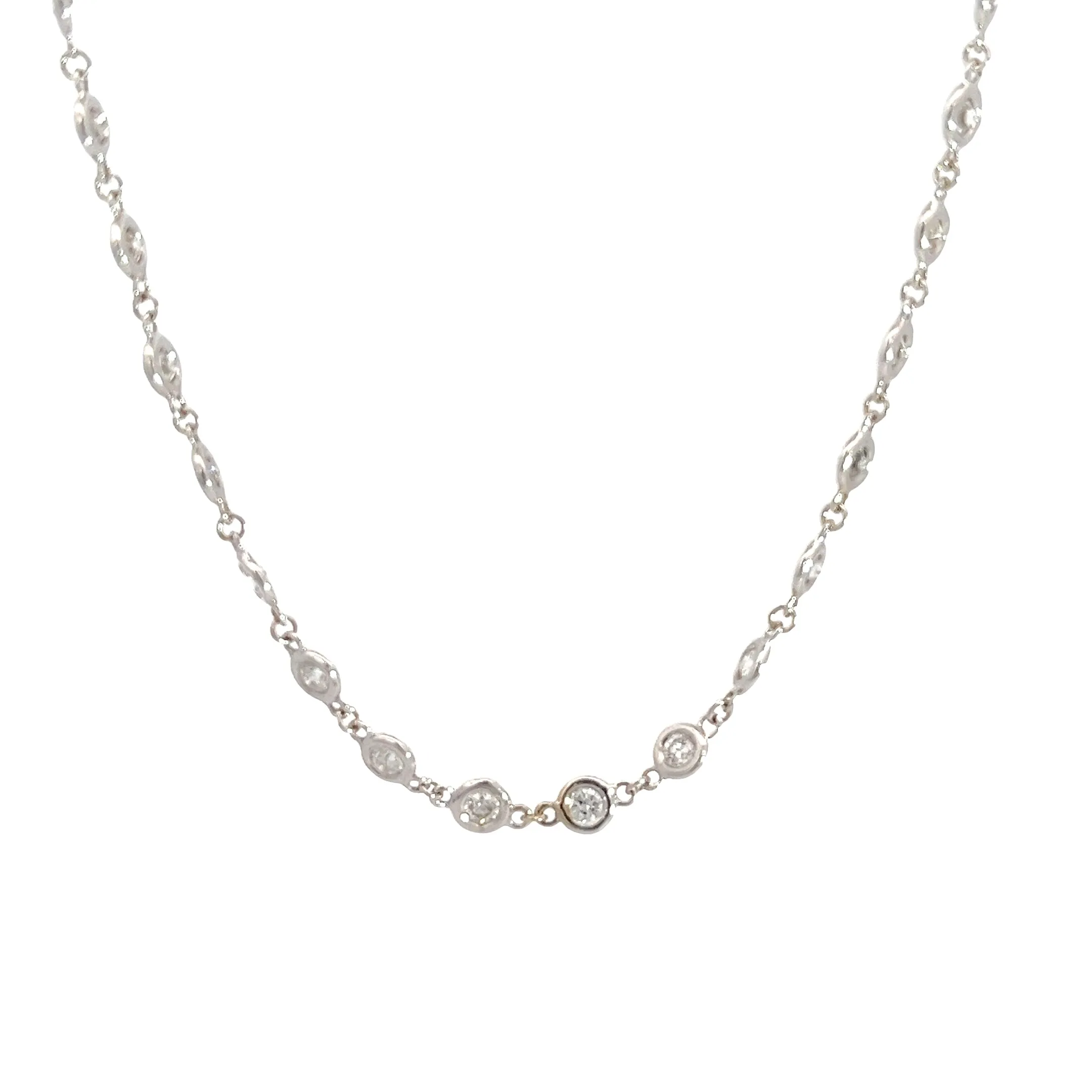 14k White Gold 3.52ct G SI1 Round Diamond / Diamond by the Yard Necklace 16" inch