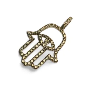 14K White Gold Diamond Hamsa Evil Eye Pendant Necklace