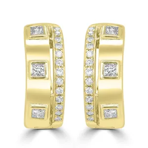 14K Yellow Gold Hoop Earrings With Square and Round Diamonds