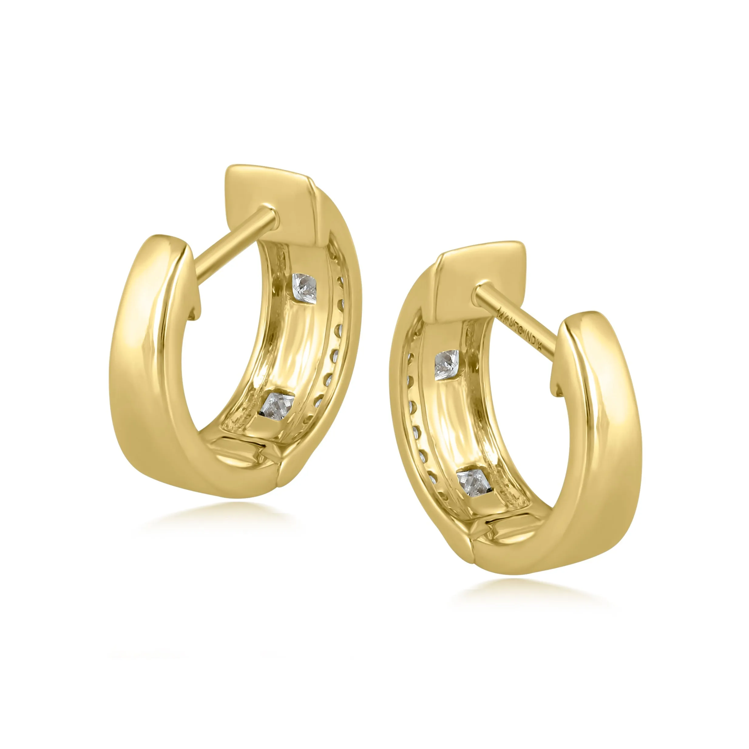 14K Yellow Gold Hoop Earrings With Square and Round Diamonds