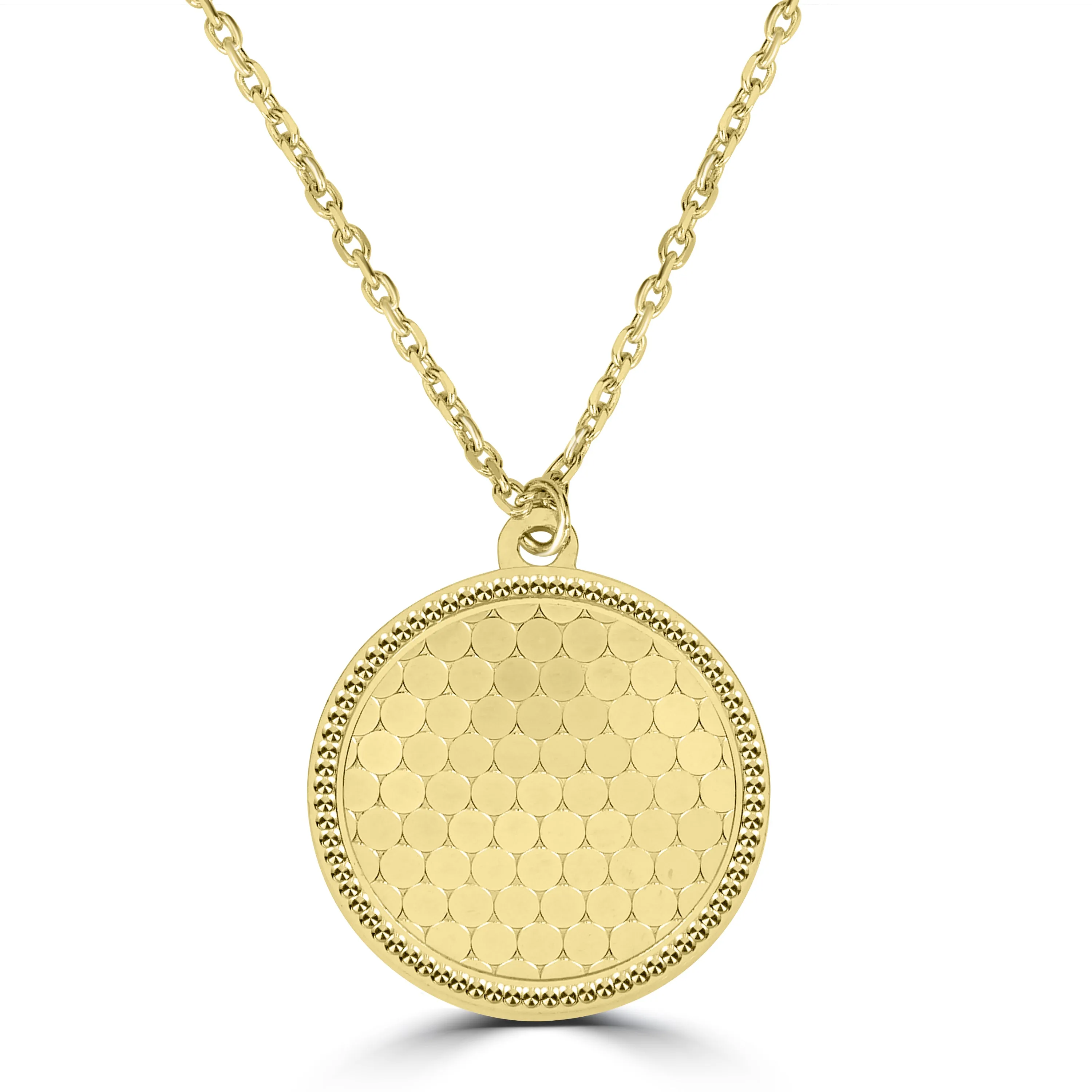 14K Yellow Gold Round Shimmer Drop Necklace