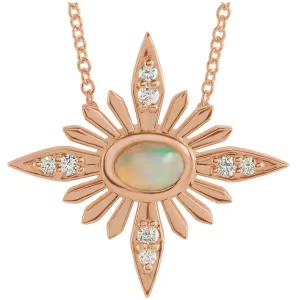 14KT Rose Gold Ethiopian Opal   Diamond Celestial Necklace