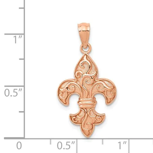 14KT Rose Gold Filigree Fleur de Lis Pendant Charm