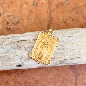 14KT Yellow Gold Rectangular Miraculous Medal Pendant Charm
