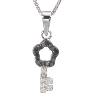 1/5 cttw Black Diamond Flower Key Pendant Necklace in Sterling Silver