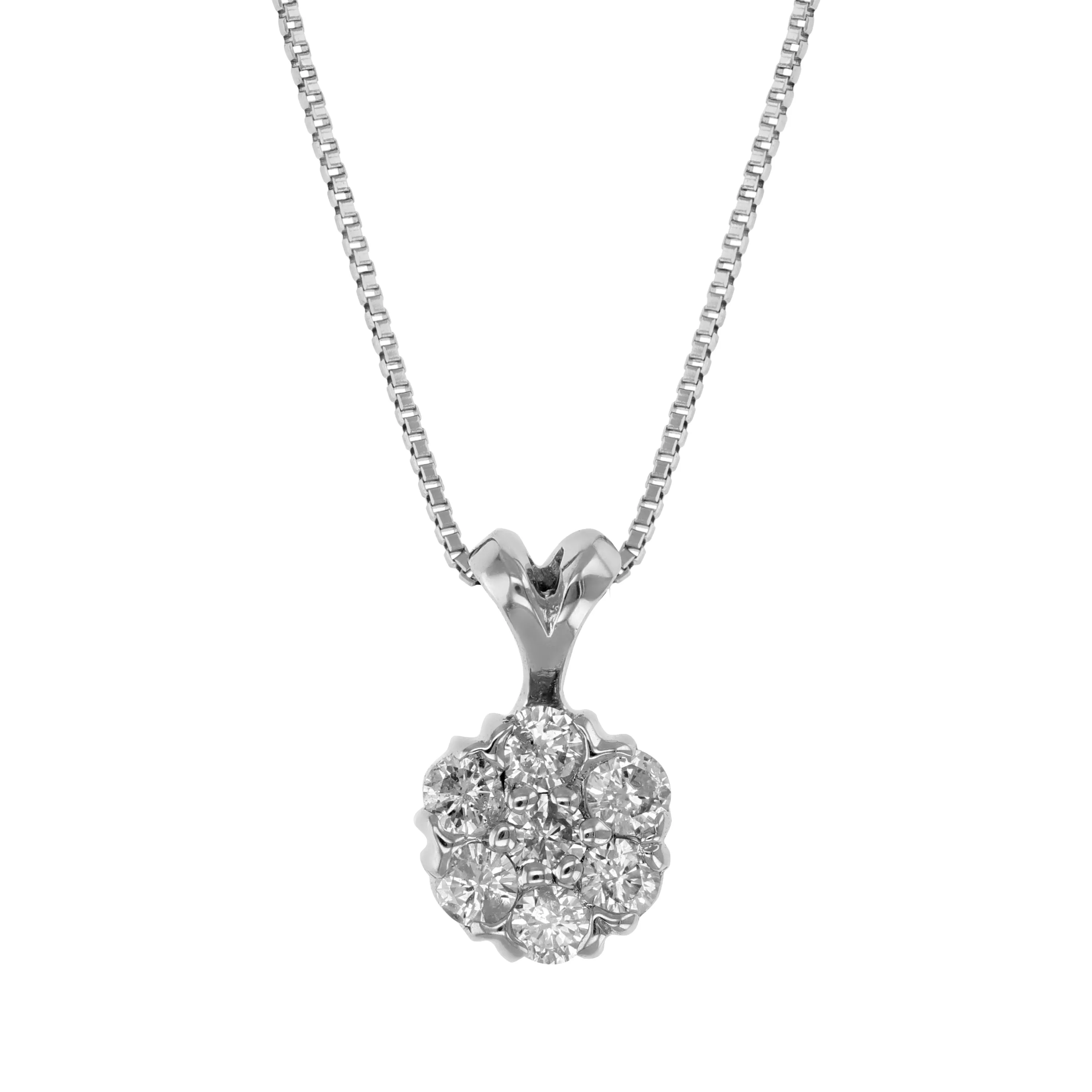 1/5 cttw Flower Cluster Diamond Pendant Necklace in 14K White Gold