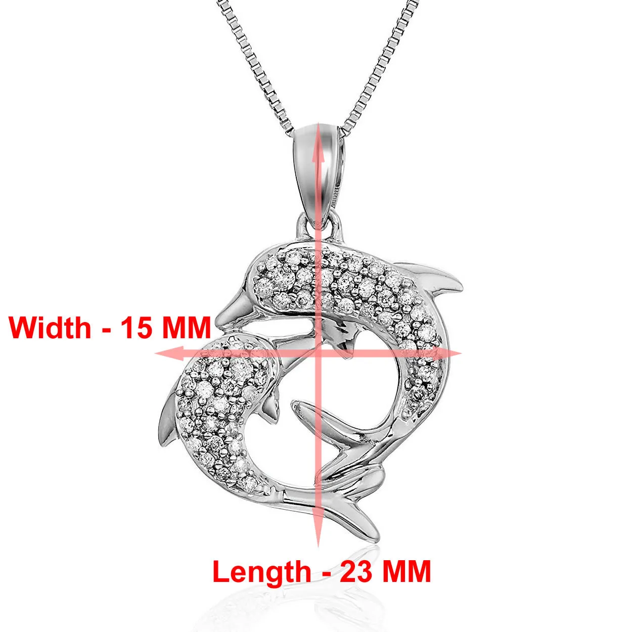 1/6 cttw Diamond Two Dolphin Pendant Necklace in 14K White Gold