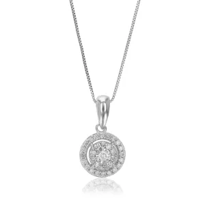 1/6 cttw Lab Grown Diamond Halo Pendant Necklaces Sterling Silver
