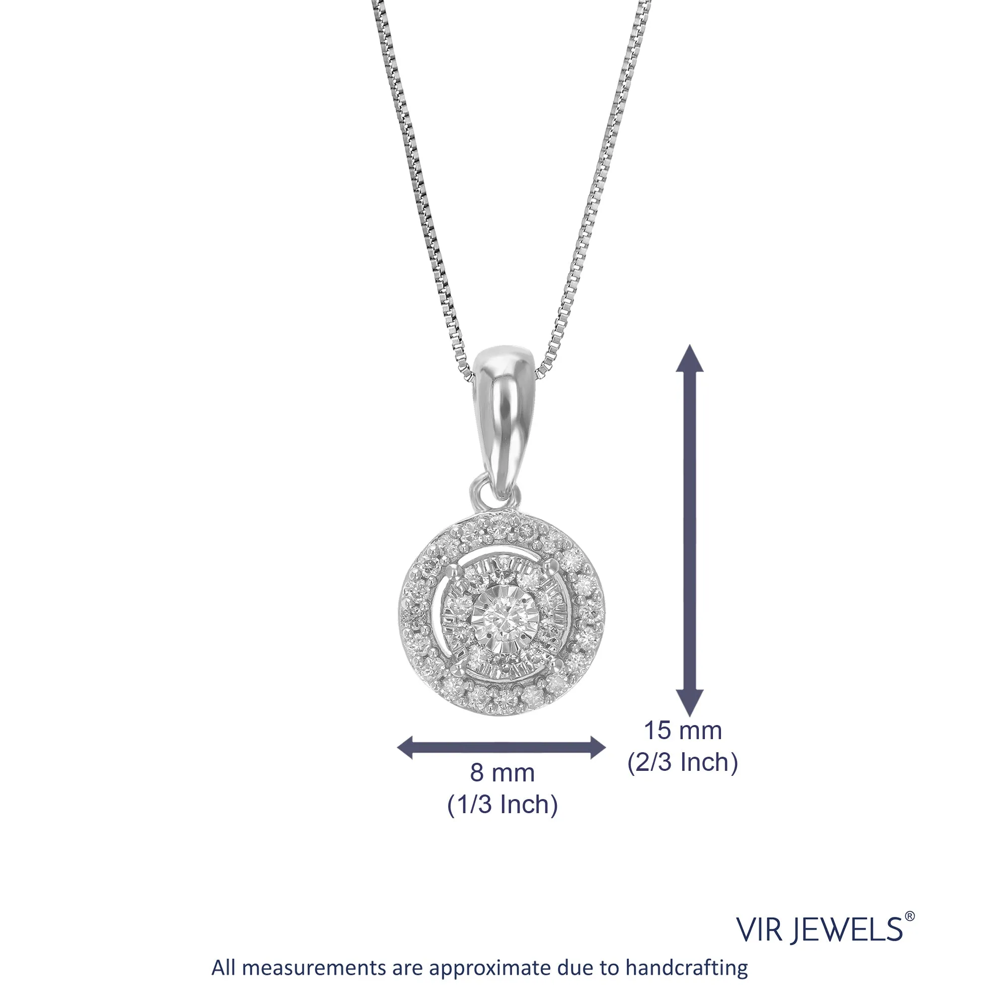 1/6 cttw Lab Grown Diamond Halo Pendant Necklaces Sterling Silver