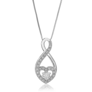 1/6 cttw Lab Grown Diamond Twisted Heart Pendant Necklaces Silver