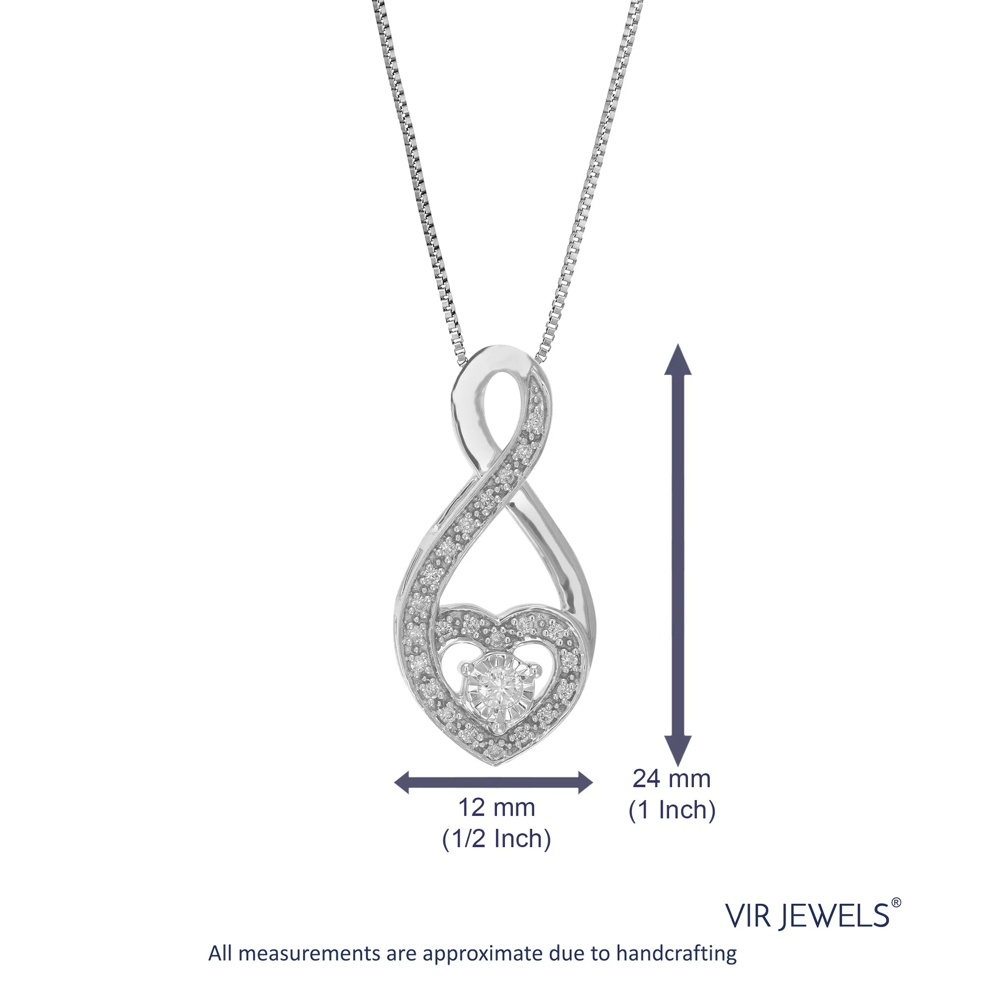 1/6 cttw Lab Grown Diamond Twisted Heart Pendant Necklaces Silver