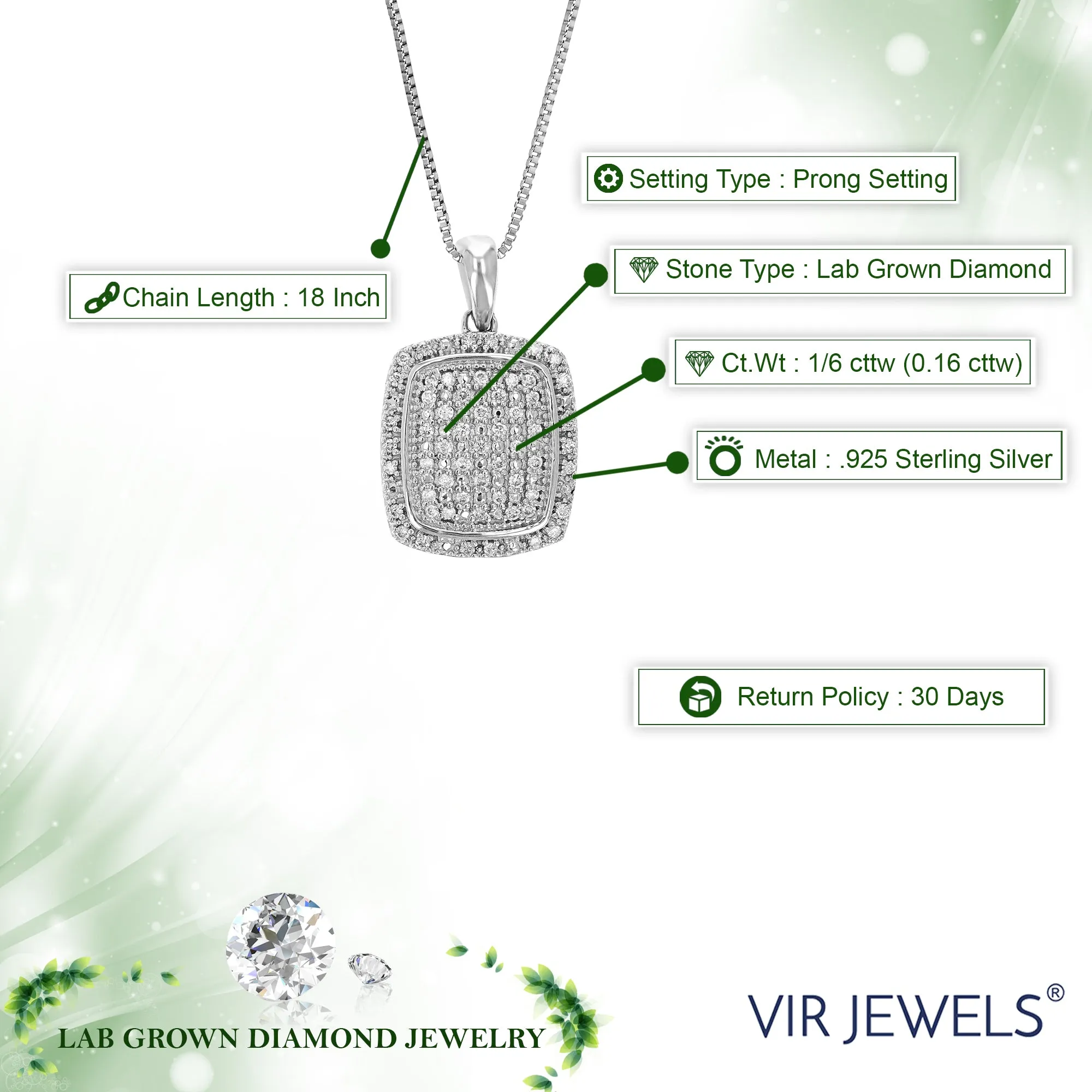 1/6 cttw Lab Grown Diamond Vintage Pendant in Sterling Silver