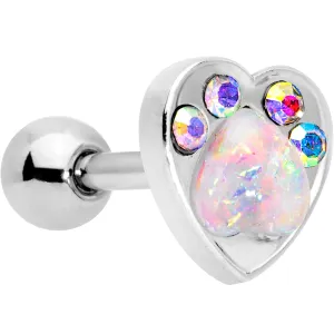 16 Gauge 1/4 Pink Faux Opal Paw Print Heart Cartilage Tragus Earring
