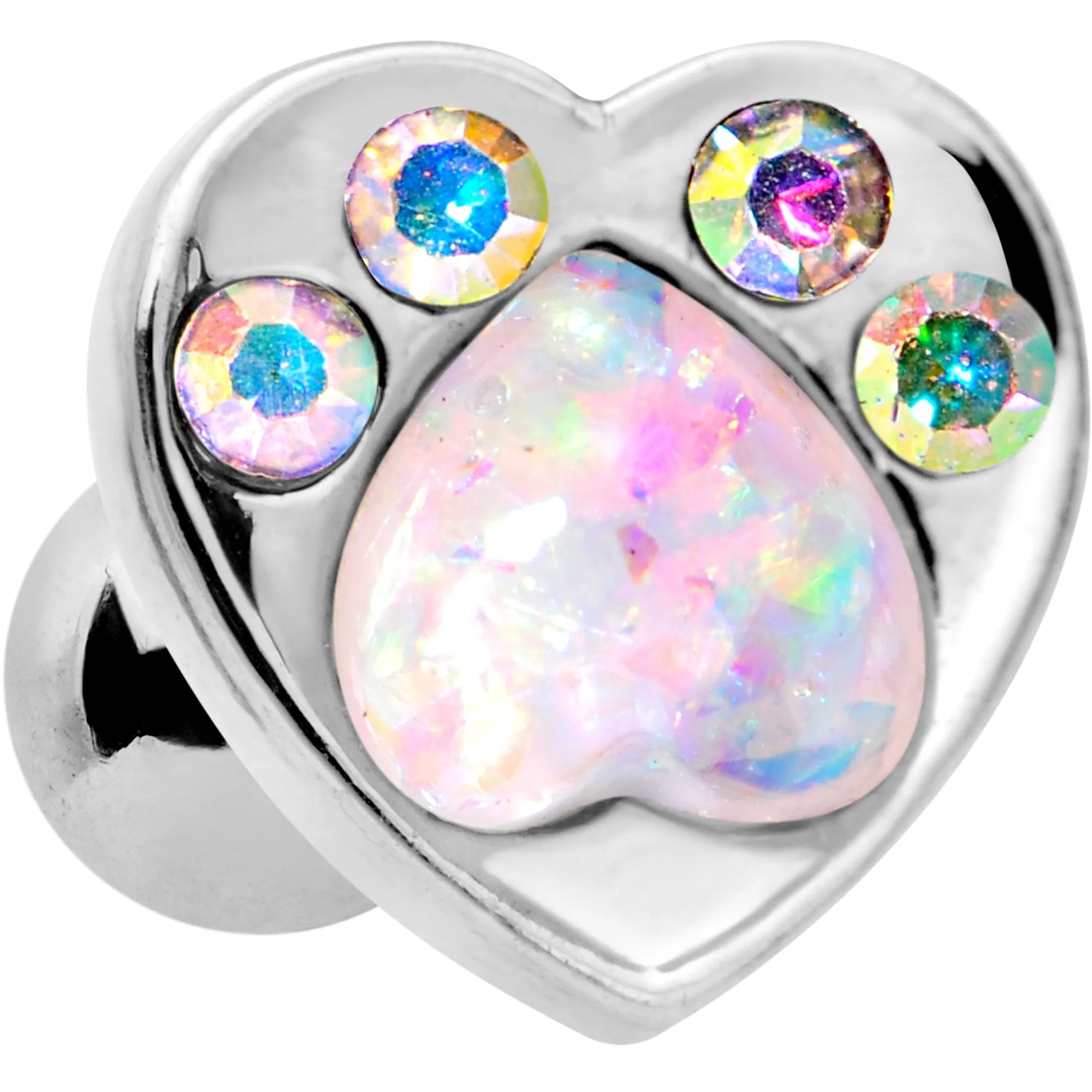 16 Gauge 1/4 Pink Faux Opal Paw Print Heart Cartilage Tragus Earring
