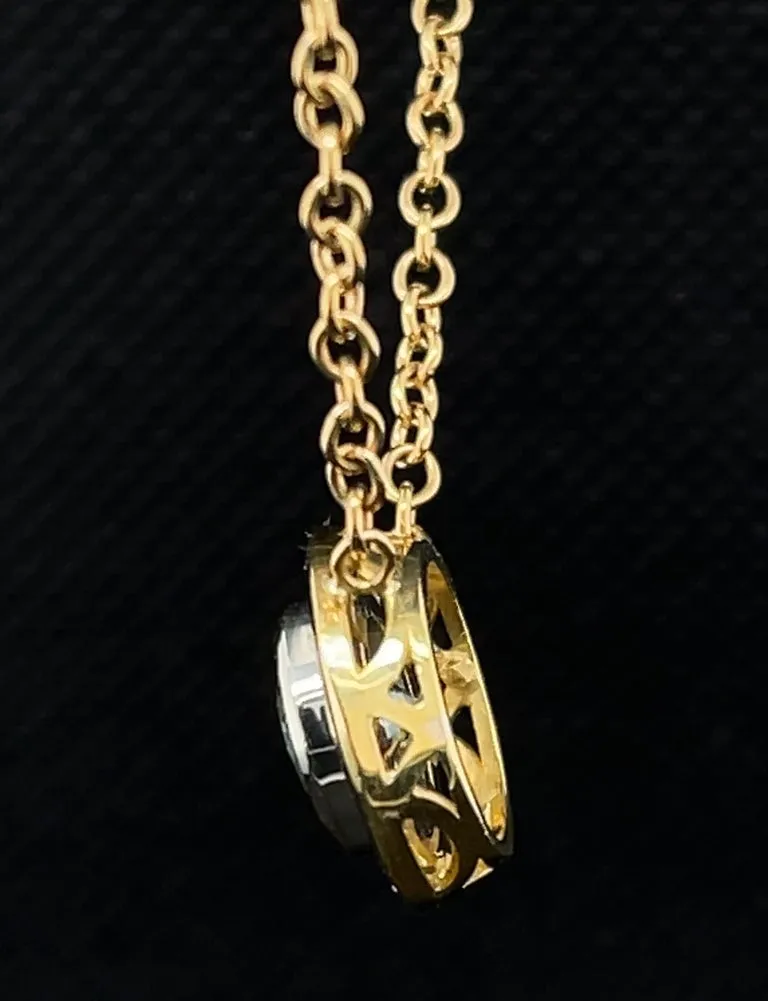 1.66 Carat Round Blue Diamond, Yellow, White Gold Bezel Pendant Chain Necklace