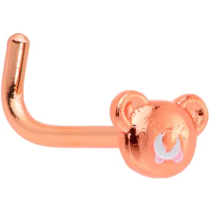 18 Gauge 5/16 Rose Gold Tone Tiny Teddy Bear L Shaped Nose Ring
