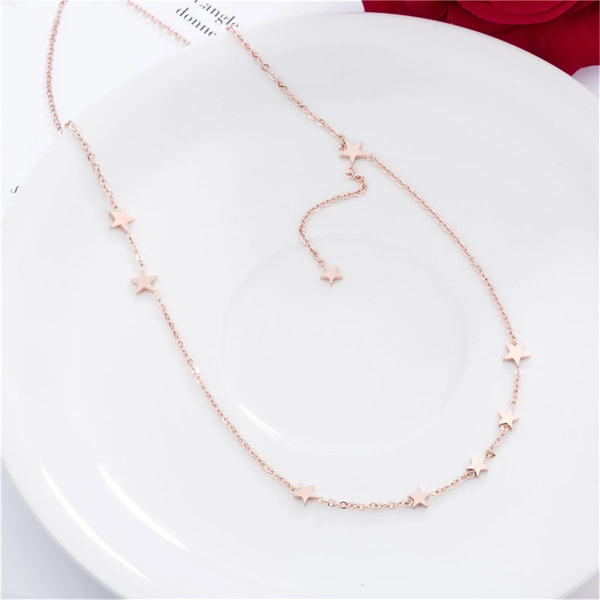 18K Rose Gold-Plated Star Station Necklace