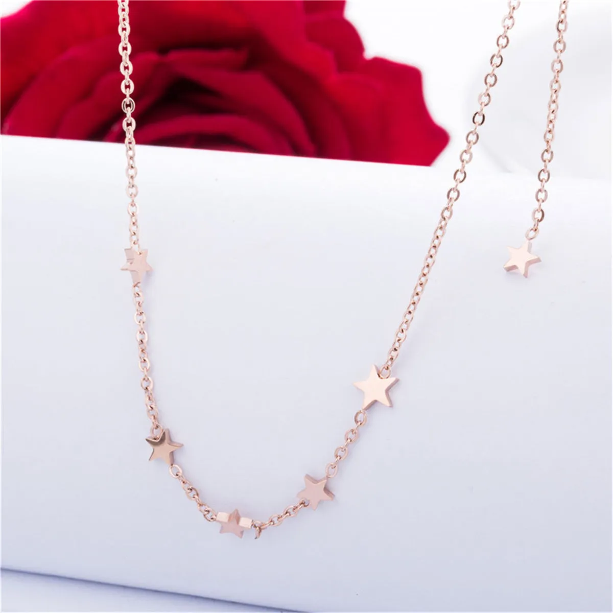 18K Rose Gold-Plated Star Station Necklace