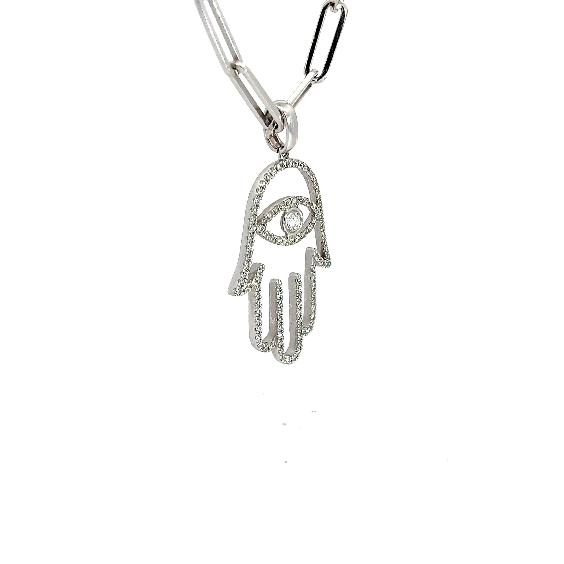 18k White Gold .67ct G SI1 Round Diamond Khamsa Pendant