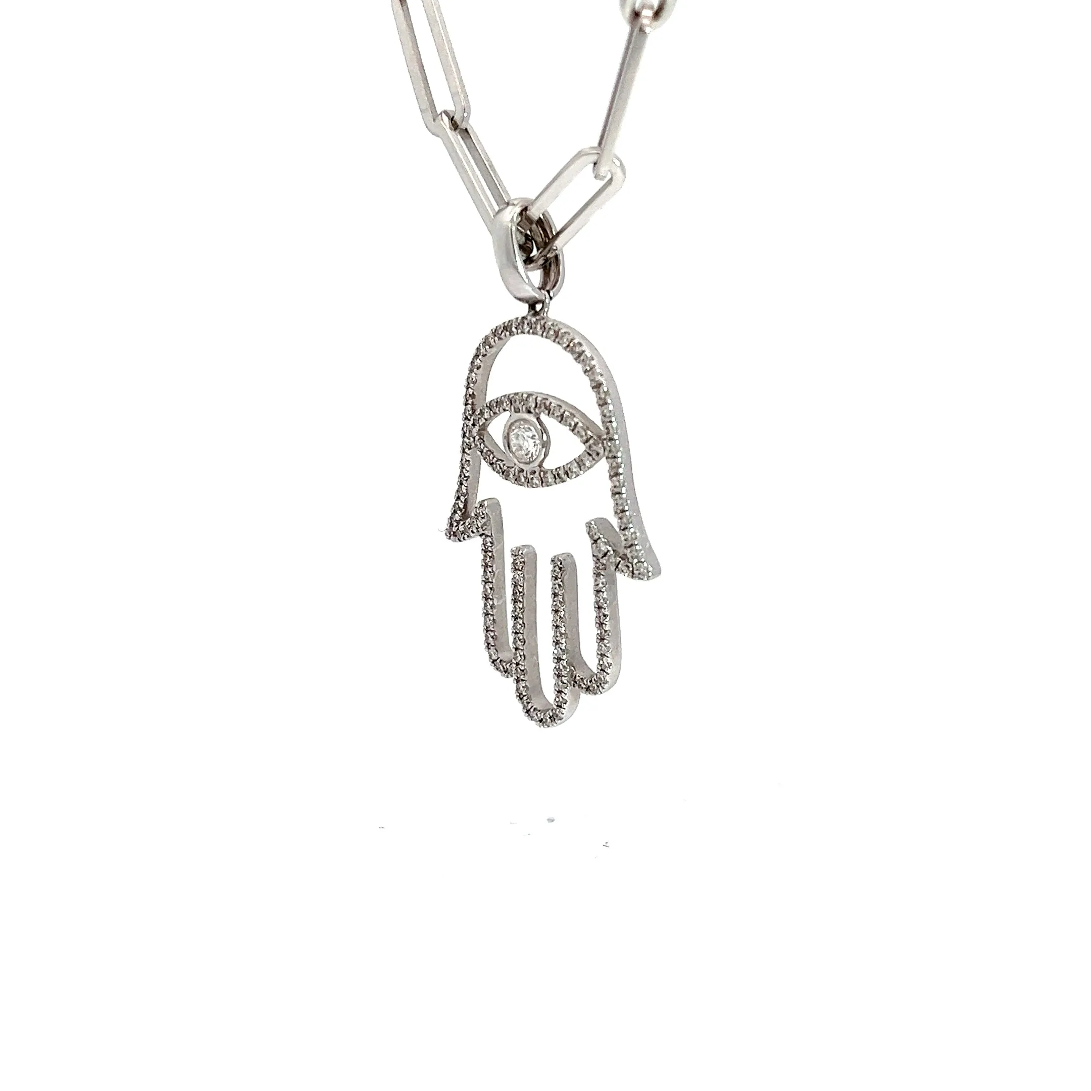 18k White Gold .67ct G SI1 Round Diamond Khamsa Pendant