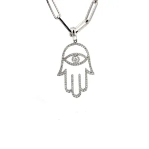 18k White Gold .67ct G SI1 Round Diamond Khamsa Pendant