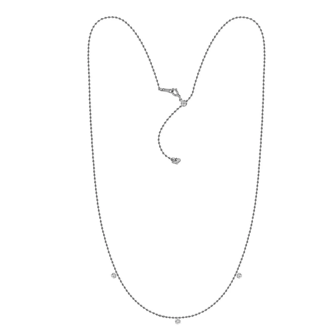 18K White Gold Beaded Three Diamond Necklace