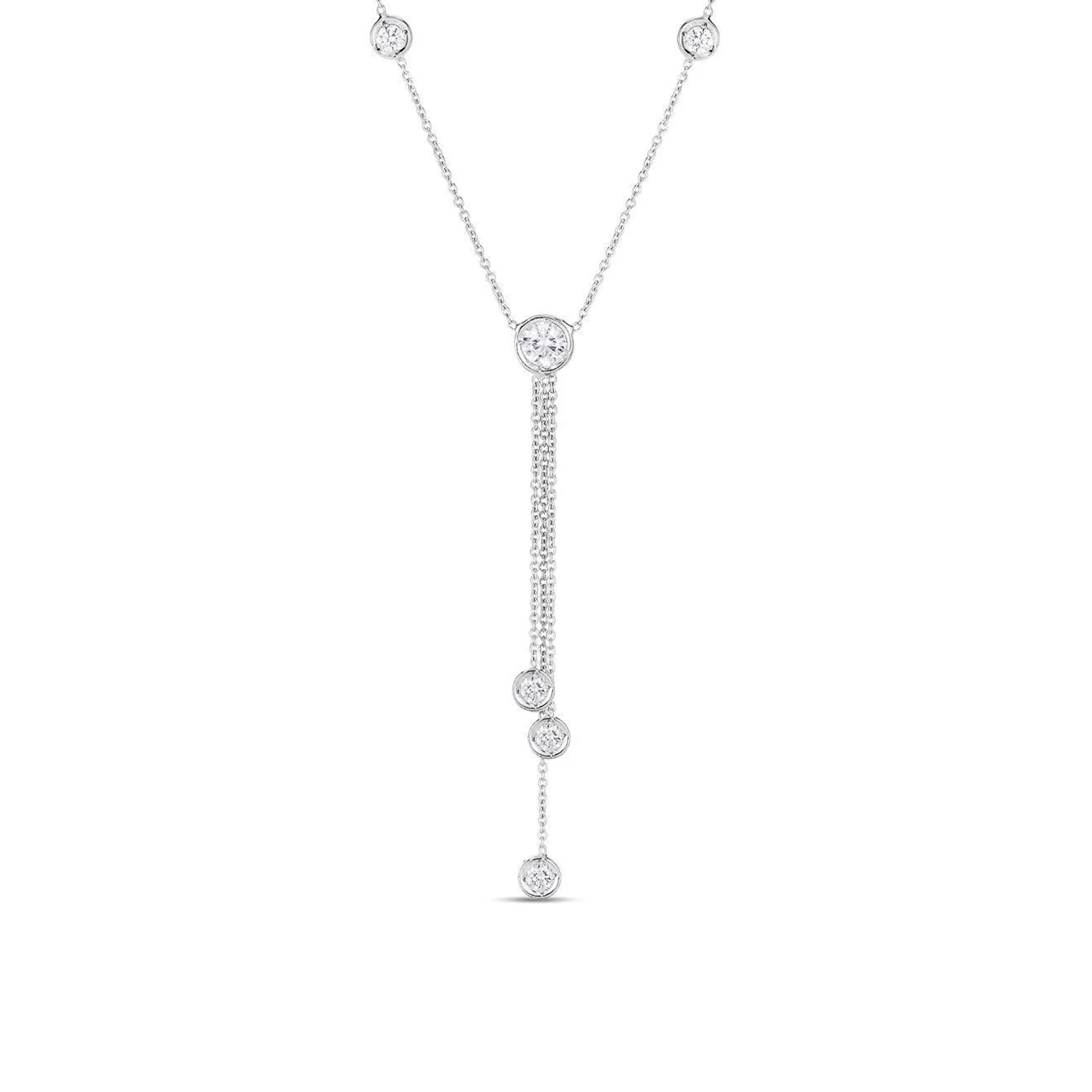 18K White Gold Roberto Coin 6 Bezel Triple Drop Diamond Necklace