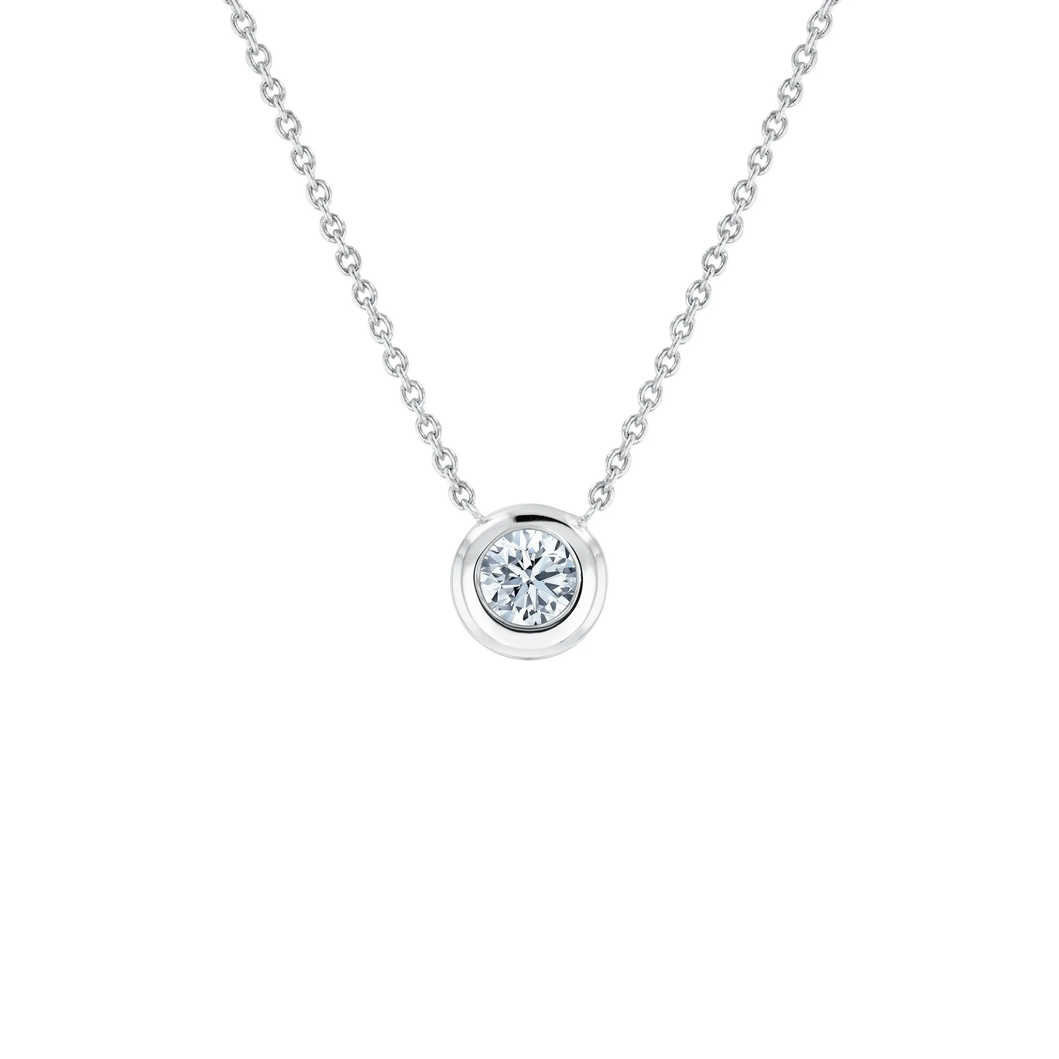 18K White Gold Roberto Coin Bezel Set Solitaire Diamond Necklace