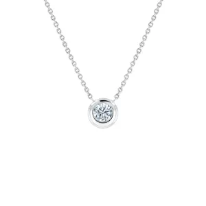 18K White Gold Roberto Coin Bezel Set Solitaire Diamond Necklace