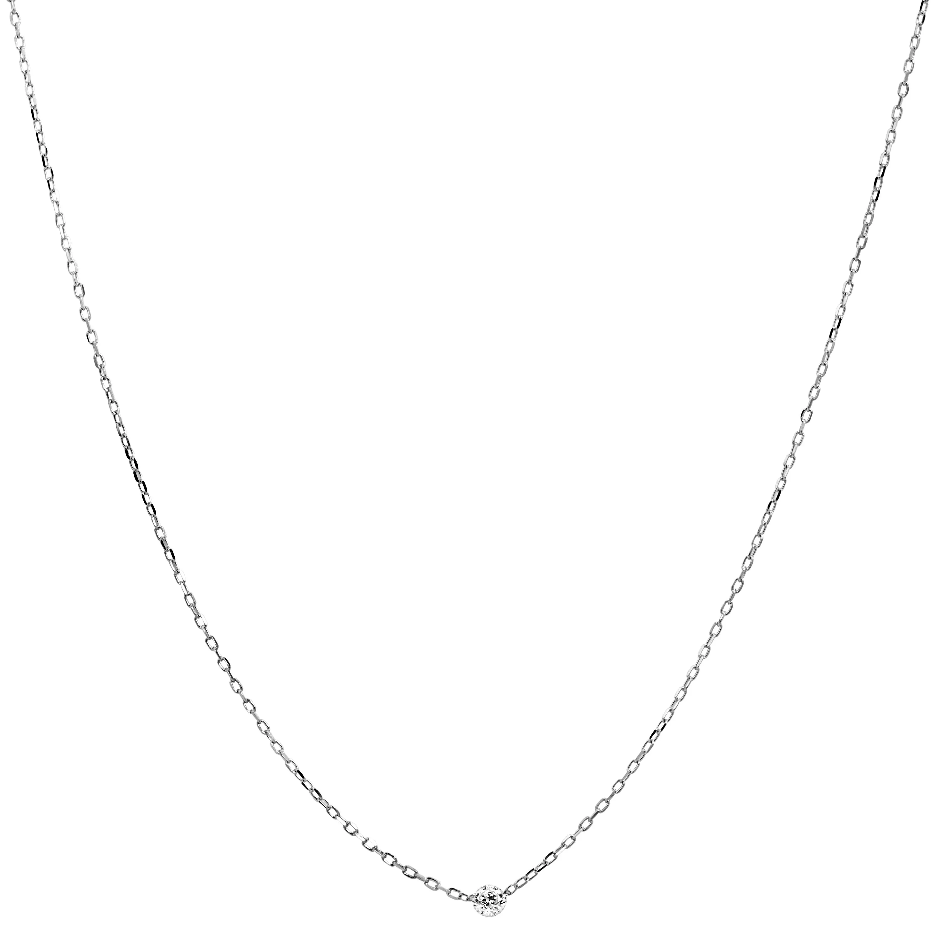18K White Gold Single Diamond Drop Necklace