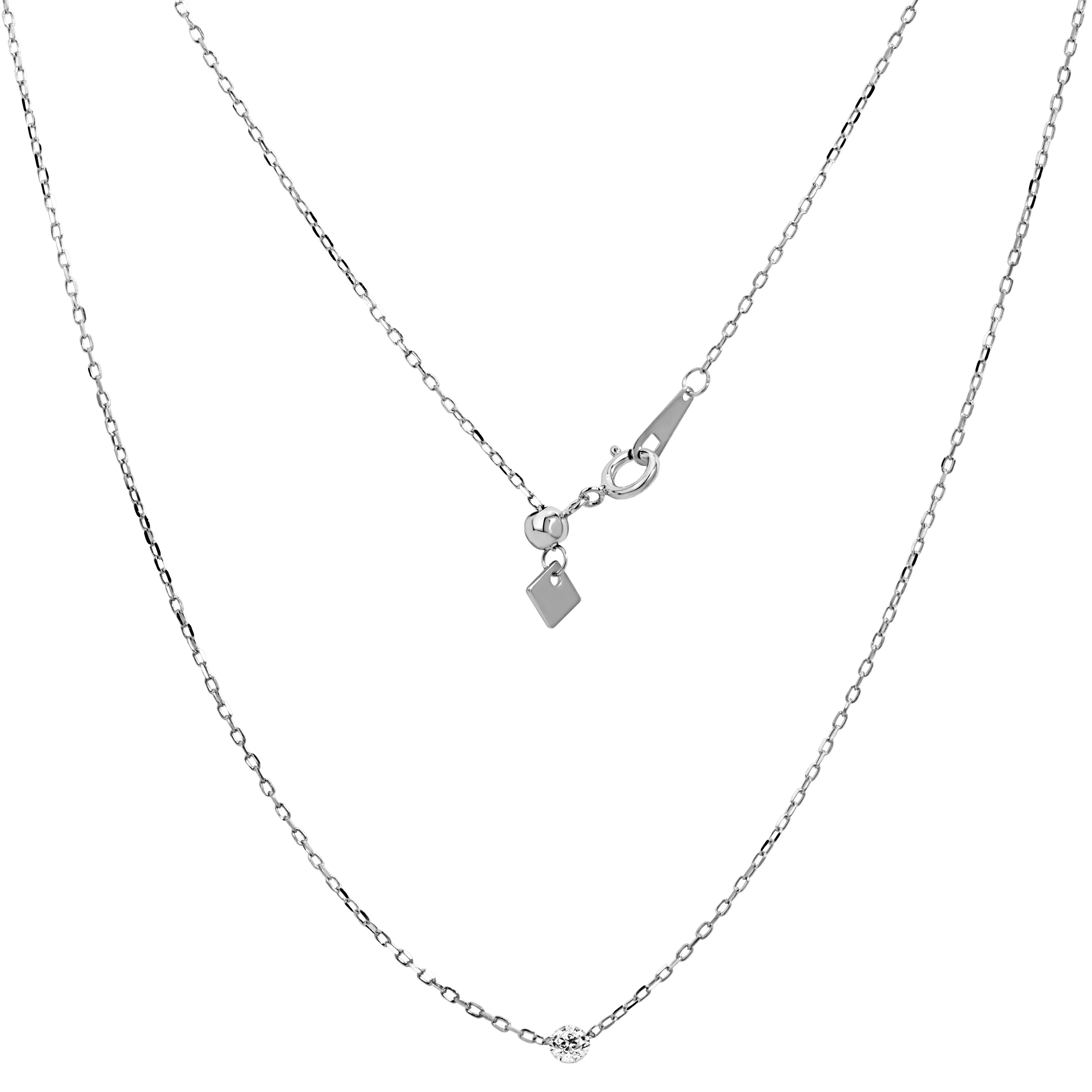 18K White Gold Single Diamond Drop Necklace