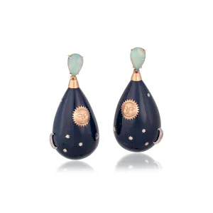 18KR Lacquer Celestial Teardrop Earrings with Opal