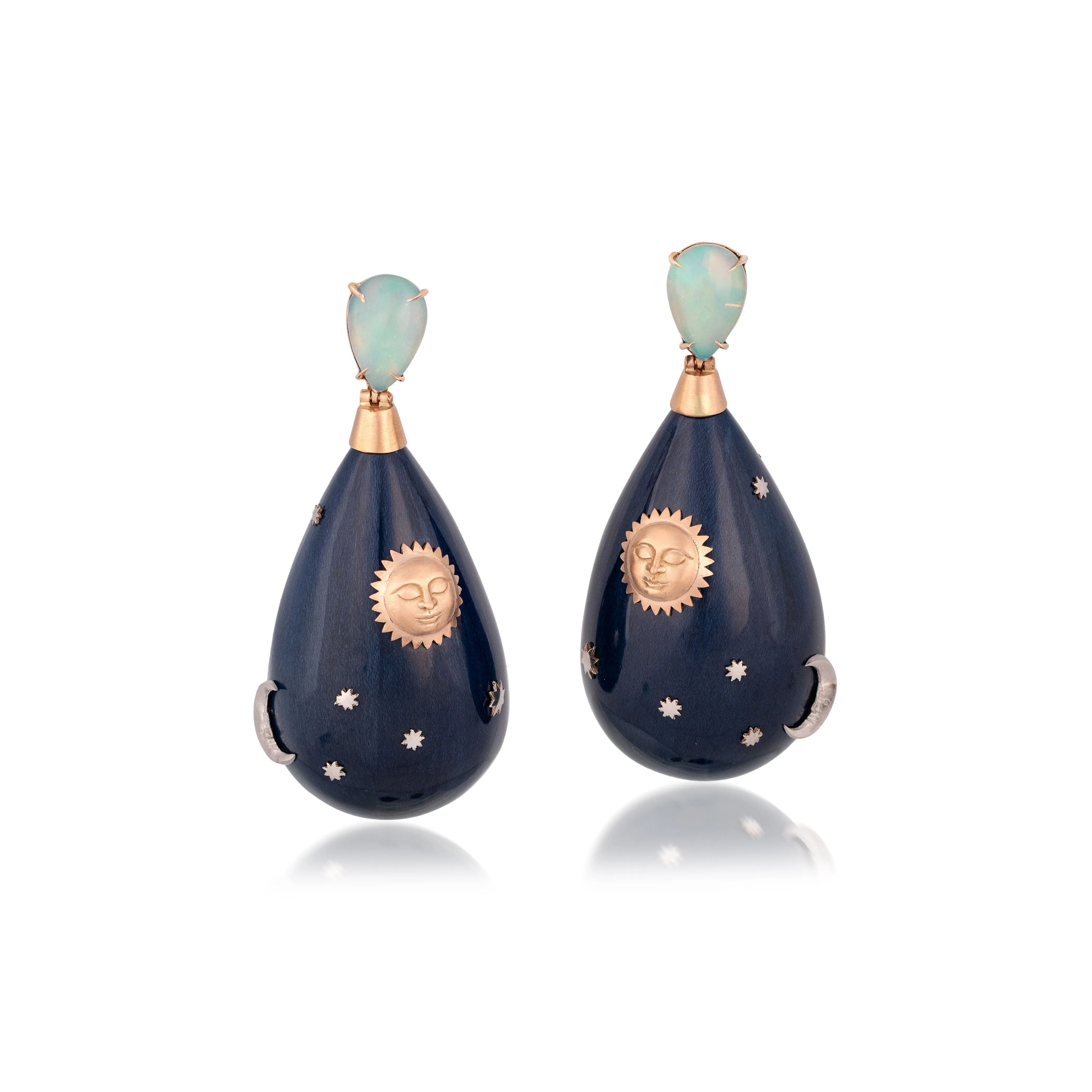 18KR Lacquer Celestial Teardrop Earrings with Opal